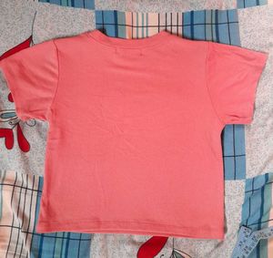 Thai Coral Pink Knit Ribbed Crop Top Tee Crewneck