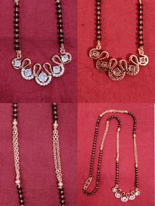 MElegant Gold Plated Black Beads Mangalsutra Neckl