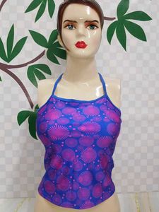 (300)Blue & Pink Patterned Halter Top