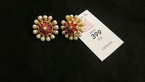 Pearl & Red Flower Stud Earrings
