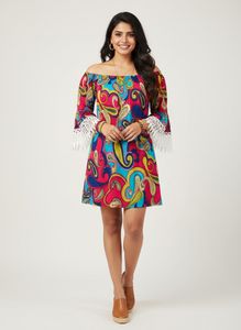 Boho Paisley Print Bell Sleeve Dress