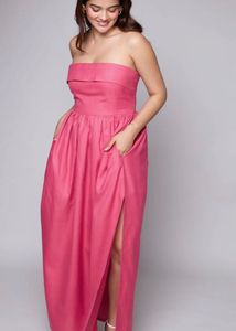 Strapless Pink Maxi Dress with Slit
