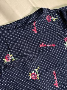 Navy Blue Floral Print Bell Sleeve Top