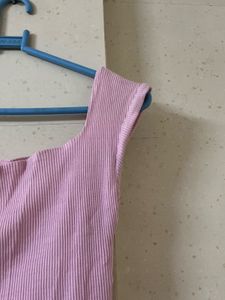Pink Ribbed Square Neck Dress