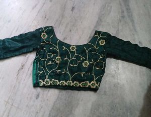 Embroidered Green Velvet Blouse