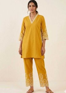 Elegant Embroidered Mustard Co-ord Set