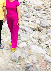 Bright Pink Crop Top &amp; Pants Set