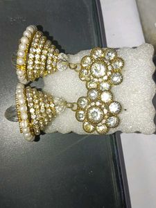 Stunning Gold Jhumkas with Pearls & Crystals