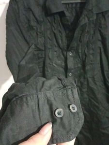 Men's Black Pleated Dress Shirt
