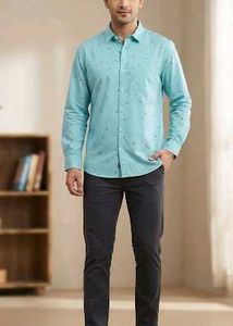 Men's Blue Printed Casual Shirt