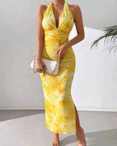 Yellow Tie-Dye Halter Dress