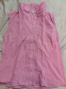 Pink Gingham Sleeveless Button-Up Top