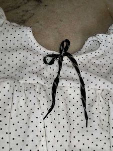 White Polka Dot Top with Tie Detail