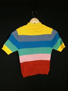 Multi Color Stripes High Neck Sweater Top