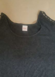 Very Unique Gray Cold Shoulder Tee
