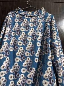 Blue Floral Print Mock Neck Top