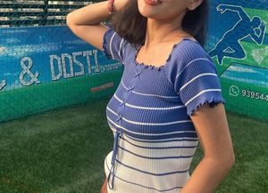Blue &amp; White Striped Lace-Up Top