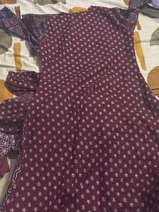 Maroon Printed Kurta Set