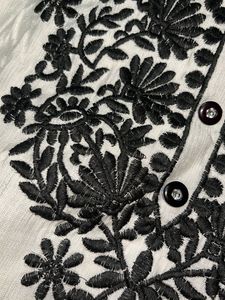 Elegant White Kurta with Black Embroidery