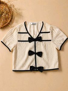 Cute Bow Accent Textured Top