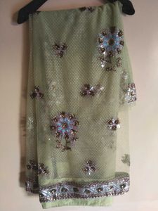 Sparkling Mint Green Sequined Sari