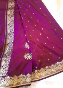 Vintage elegant Purple Saree with Gold Border