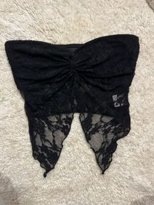 Black Lace Twist Front Tube Top