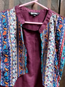 Stylish Maroon Kurta Set with Printed Jacket
