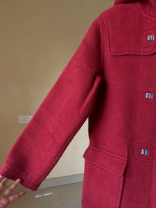 Red Wool Blend Duffle Coat