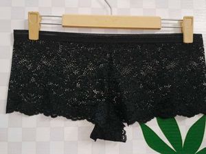 (1300)Lace Boy Short Panties - Black