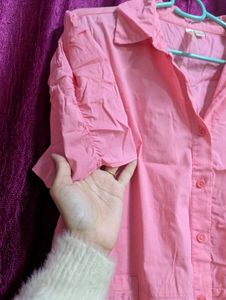Cute Pink Fitted Korean Shirt