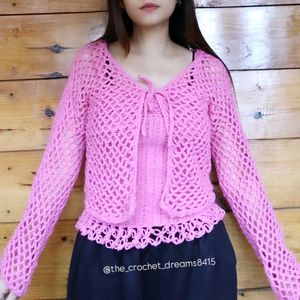 crochet tops and mesh cardigan sets