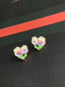 Enamel Heart Floral Stud Earrings