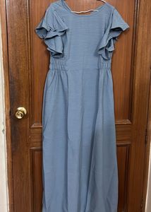 Elegant Blue Maxi Dress with Ruffle Sleeves