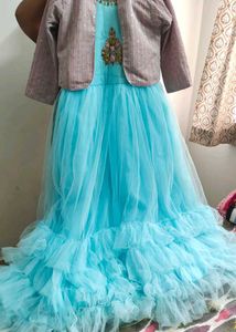 Stunning Blue Tulle Gown with Embellished Jacket