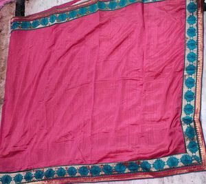 Elegant Pink &amp; Cream Silk Saree