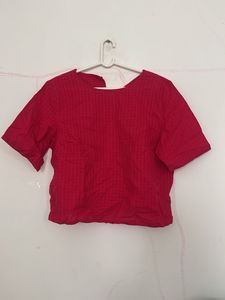 Bright Red Textured Cropped Top