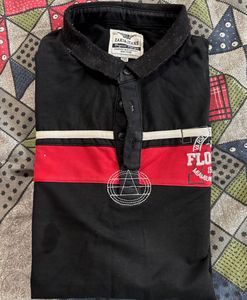 Men's Black Polo Shirt with Red Stripes