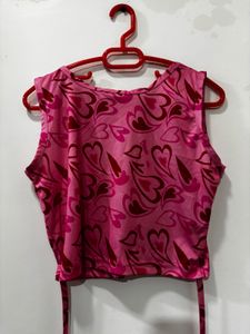 Trendy Pink Heart Print Crop Top