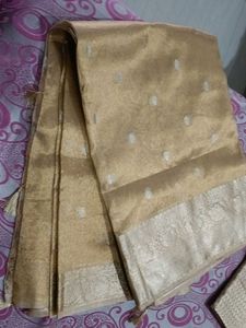 Golden Tissue Silk Saree with unstitched Blouse+ f