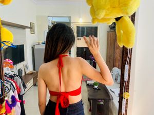 Red Backless Crop Top