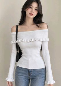 Off-Shoulder Ruffle Knit Top