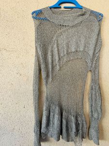 Chic Silver Distressed Knit Top