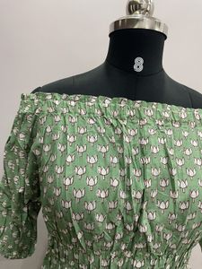 Green Floral Off-Shoulder Top