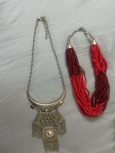 Necklace Set - Silver and Red