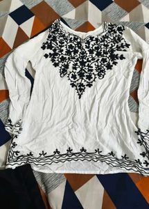 White Kurta with Black Embroidery