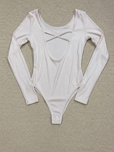 White Ribbed Backless Cross Strap Bodysuit 🤍