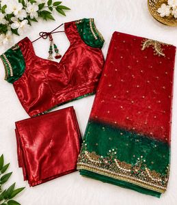 Beautiful Red Green Designer Saree | One time use