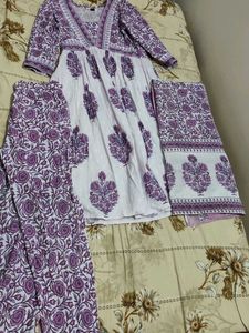 Beautiful Lavender Block Print Kurta Set