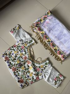 Embroidered White Silk Choli